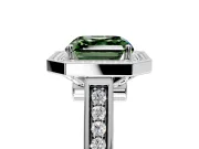 Halo Engagement Ring Setting for Fancy Green Asscher Cut Center with Outer Bezel Rim, Pave Band and Prong Head in Platinum