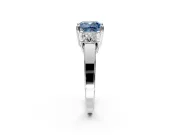 3 Stone Engagement Ring Setting for Fancy Blue Cushion Cut Center with Matching Side Accents and Prong Head in Sterling Silver