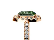 Pave Halo Engagement Ring Setting for Fancy Green Radiant Cut Center with Single Row Pave Band and Prong Head in Rose Gold