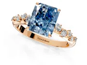 Cluster Engagement Ring Setting for Fancy Blue Radiant Cut Center with Round Cut Accent Band and Prong Head in Rose Gold