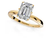 Solitaire Engagement Ring Setting for Emerald Cut Center with Plain Band and Tulip Prong Head in Yellow Gold