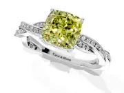 Solitaire Engagement Ring Setting for Fancy Yellow Cushion Cut Center with Twisted Pave Band and Prong Head in White Gold