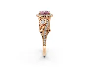 Milgrain Halo Engagement Ring Setting for Fancy Pink Cushion Cut Center with Shoulder Bezels and Prong Head in Rose Gold