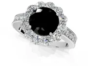 Halo Engagement Ring Setting for Fancy Black Round Cut Center with Milgrain Channel Band and Prong Head in Platinum