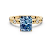 Solitaire Engagement Ring Setting for Fancy Blue Radiant Cut Center with Beaded Bezel Station Band and Prong Head in Yellow Gold