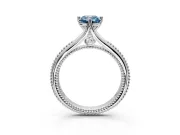 Solitaire Engagement Ring Setting for Fancy Blue Emerald Cut Center with Milgrain Cathedral Band and Prong Head in White Gold