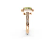 Milgrain Halo Engagement Ring Setting for Fancy Yellow Radiant Cut Center with Three-Sided Pave Band and Prong Head in Rose Gold