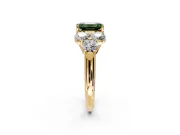 Cluster Engagement Ring Setting for Fancy Green Emerald Cut Center with Round Cut Accent Frame and Prong Head in Yellow Gold