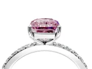 Solitaire Engagement Ring Setting for Fancy Pink Radiant Cut Center with Round Cut Pave Band and Prong Head in Platinum