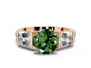 Channel-Set Engagement Ring Setting for Fancy Green Round Cut Center with Baguette Band and Prong Head in Rose Gold