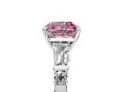 Bar-Set Engagement Ring Setting for Fancy Pink Cushion Cut Center with Tapered Baguette Accents and Prong Head in Sterling Silver