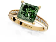 Solitaire Engagement Ring Setting for Fancy Green Princess Cut Center with Channel-Set Accent Band and Prong Head in Yellow Gold