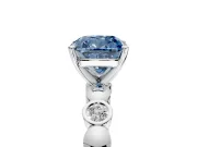 Solitaire Engagement Ring Setting for Fancy Blue Cushion Cut Center with Beaded Bezel Station Band and Prong Head in Sterling Silver