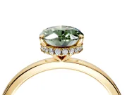 Hidden Halo Engagement Ring Setting for Fancy Green Oval Center with Plain Band and Tall Prong Head in Yellow Gold