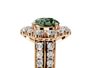 Large Accent Halo Engagement Ring Setting for Fancy Green Round Cut Center with Pave Split Shank and Prong Head in Rose Gold