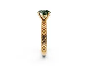 Solitaire Engagement Ring Setting for Fancy Green Round Cut Center with Milgrain X Pattern Band and Prong Head in Yellow Gold