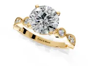 Solitaire Engagement Ring Setting for Round Cut Center with Milgrain Bezel Accents and Prong Head in Yellow Gold
