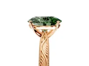 Solitaire Engagement Ring Setting for Fancy Green Oval Center with Engraved Milgrain Band and Prong Head in Rose Gold