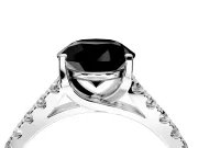 Solitaire Engagement Ring Setting for Fancy Black Round Cut Center with Partway Pave Band and Prong Head in Sterling Silver
