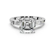 Bar-Set Engagement Ring Setting for Asscher Cut Center with Tapered Baguette Accents and Prong Head in Platinum