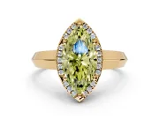 Halo Engagement Ring Setting for Fancy Yellow Marquise Center with Knife Ridge Cathedral Band and Prong Head in Yellow Gold