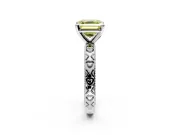 Solitaire Engagement Ring Setting for Fancy Yellow Asscher Cut Center with XO Engraved Band and Prong Head in Platinum
