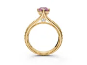 Solitaire Engagement Ring Setting for Fancy Pink Radiant Cut Center with Milgrain Cathedral Band and Prong Head in Yellow Gold