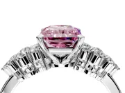 Cluster Engagement Ring Setting for Fancy Pink Radiant Cut Center with 2-Row Shoulder Clusters and Prong Head in Platinum