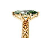 Solitaire Engagement Ring Setting for Fancy Green Marquise Center with Milgrain X Pattern Band and Prong Head in Yellow Gold