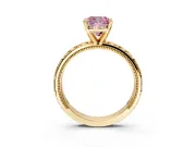 Solitaire Engagement Ring Setting for Fancy Pink Cushion Cut Center with XO Engraved Band and Prong Head in Yellow Gold