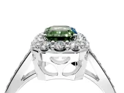 Floral Halo Engagement Ring Setting for Fancy Green Emerald Cut Center with Large Halo Accents and Prong Head in White Gold
