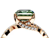 Solitaire Engagement Ring Setting for Fancy Green Asscher Cut Center with Narrow Twist Pave Band and Prong Head in Rose Gold