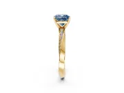 Side Accent Engagement Ring Setting for Fancy Blue Cushion Cut Center with Accent Shoulders and Prong Head in Yellow Gold