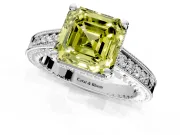 Engraved Engagement Ring Setting for Fancy Yellow Asscher Cut Center with Milgrain Pave Band and Prong Head in Platinum