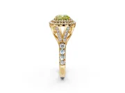 Double Halo Engagement Ring Setting for Fancy Yellow Cushion Cut Center with Narrow Pave Split Shank and Prong Head in Yellow Gold