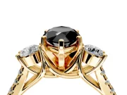 3 Stone Engagement Ring Setting for Fancy Black Marquise Center with Crossover Basket, Pave Band and Prong Head in Yellow Gold