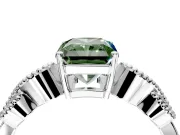 Leaf Engagement Ring Setting for Fancy Green Princess Cut Center with Milgrain Accent Band and Prong Head in Sterling Silver