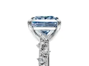 Solitaire Engagement Ring Setting for Fancy Blue Princess Cut Center with Trailing Leaf Accent Band and Prong Head in Platinum