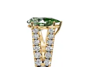 Solitaire Engagement Ring Setting for Fancy Green Pear-Shaped Center with Pave Split Shank and Prong Head in Yellow Gold