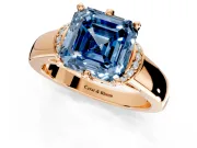 Solitaire Engagement Ring Setting for Fancy Blue Asscher Cut Center with Wide Band, Pave Collar and Prong Head in Rose Gold