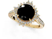 Sunburst Halo Engagement Ring Setting for Fancy Black Round Cut Center with Pave Band and Prong Head in Yellow Gold