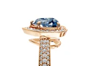 Milgrain Halo Engagement Ring Setting for Fancy Blue Heart-Shaped Center with Three-Sided Pave Band and Prong Head in Rose Gold
