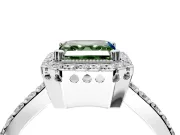 Halo Engagement Ring Setting for Fancy Green Asscher Cut Center with Inner Milgrain Border and Prong Head in Sterling Silver