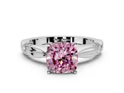 Solitaire Engagement Ring Setting for Fancy Pink Cushion Cut Center with Carved Leaf Shoulders and Prong Head in Platinum