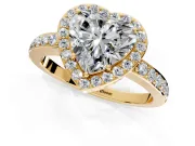 Halo Engagement Ring Setting for Heart-Shaped Center with Heart-Shaped Openwork, Pave Band and Prong Head in Yellow Gold