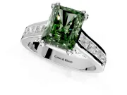 Solitaire Engagement Ring Setting for Fancy Green Radiant Cut Center with Channel Band and Double Claw Prong Head in Platinum
