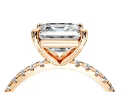 Solitaire Engagement Ring Setting for Asscher Cut Center with Fine Pave Narrow Band and Prong Head in Rose Gold