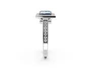 Halo Engagement Ring Setting for Fancy Blue Princess Cut Center with Outer Bezel Rim, Pave Band and Prong Head in Platinum