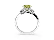 3 Stone Engagement Ring Setting for Fancy Yellow Round Cut Center with Round Cut Side Accents and Prong Head in Sterling Silver