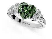 Cluster Engagement Ring Setting for Fancy Green Heart-Shaped Center with Bezel Accent Clusters and Prong Head in Platinum